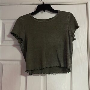 American Eagle Outfitters Olive Crop Top with Ruffle Edges
